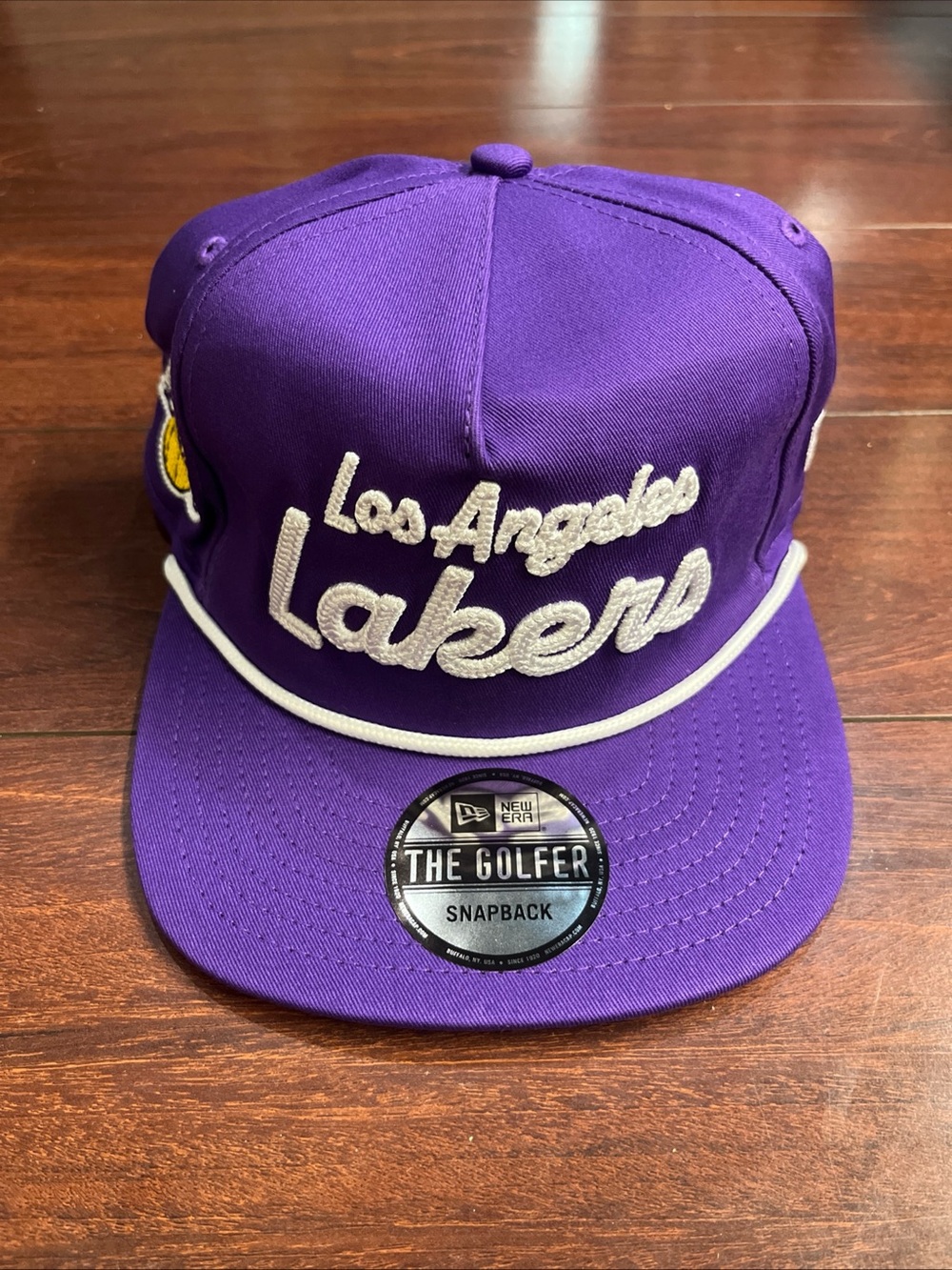 Los Angeles Lakers New Era The Golfer Team Text Hat Snapback Rope Cap Adjustable